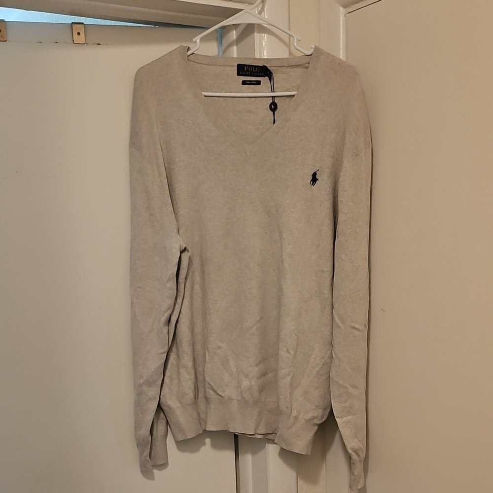 Polo Ralph Lauren Beige V-Neck Sweater pima cotton brand new never worn new